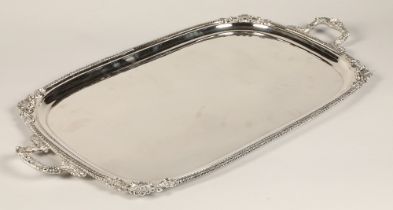 Large silver double handled tray, Sheffield 2004, maker Mappin and Webb, approximately 3900 grams,