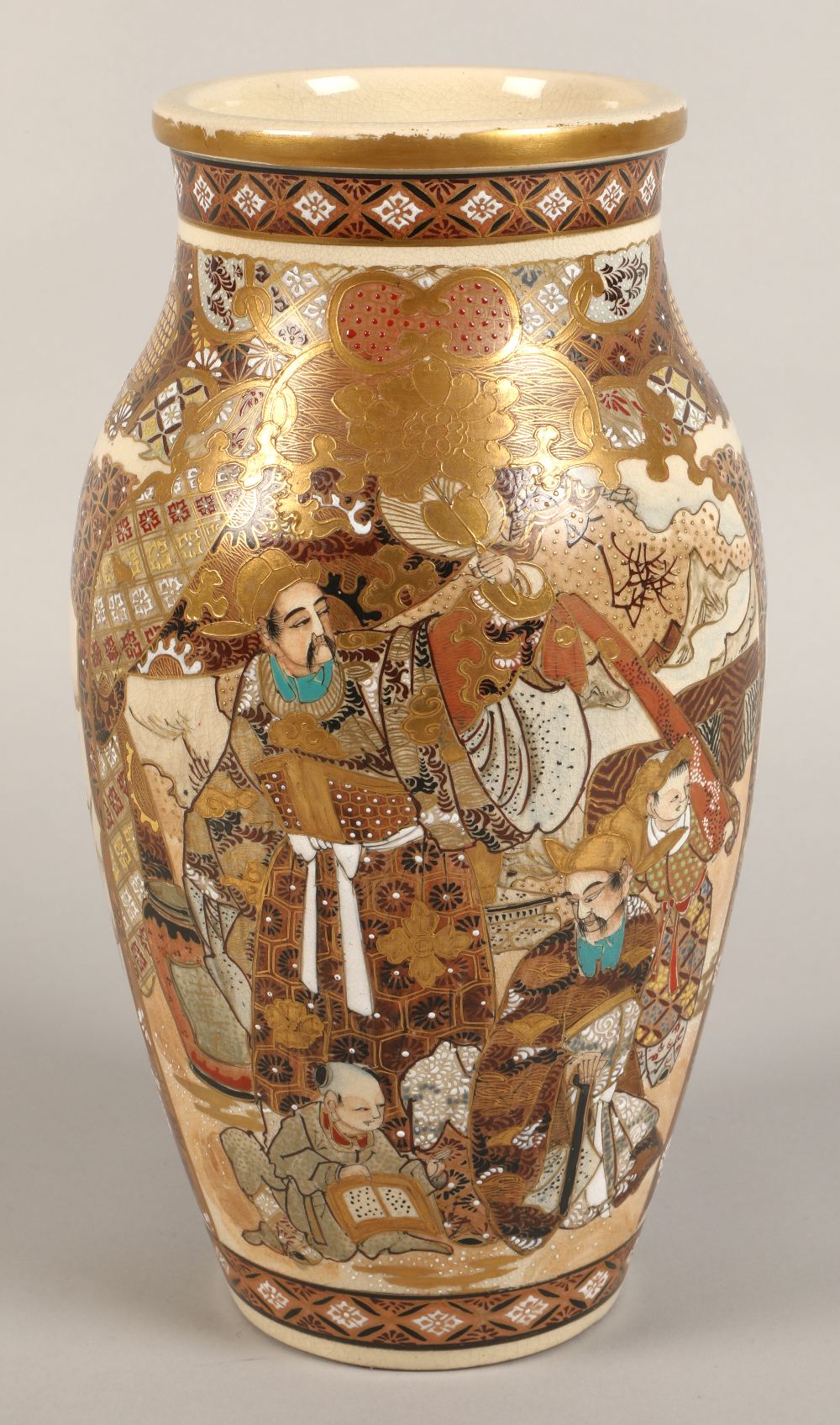 Japanese satsuma vase Meiji period, decorated in panels, with children in a garden, 30cm high. - Image 3 of 11