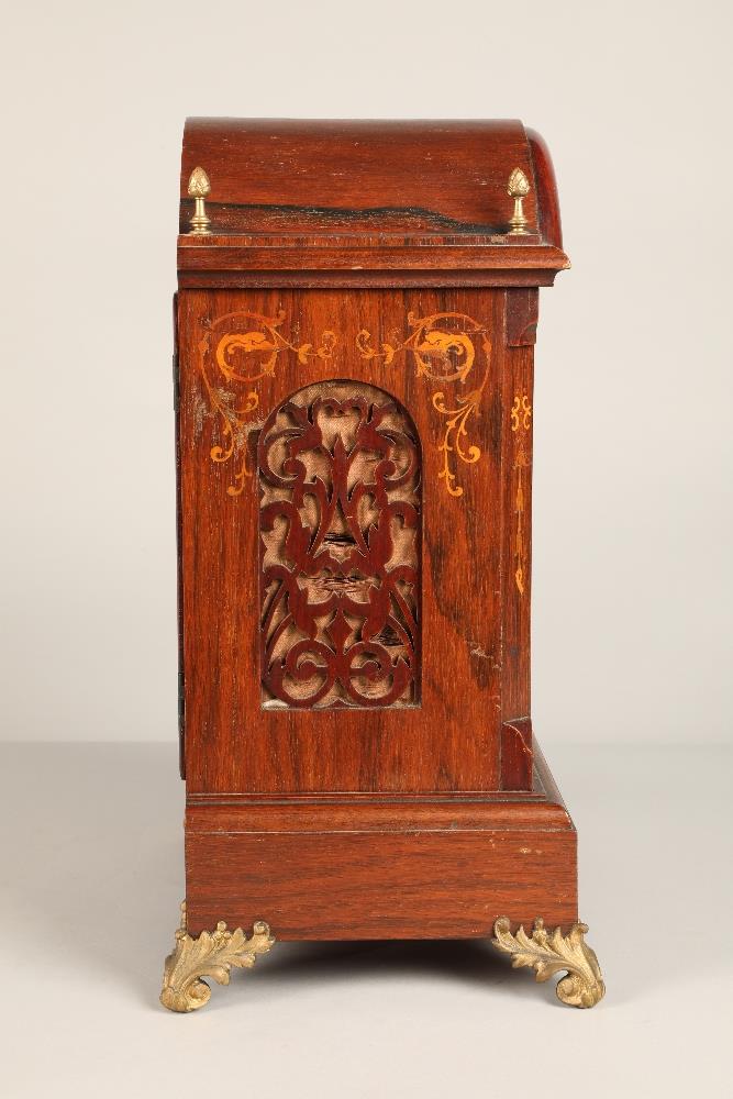 19th century Lenzkirch inlaid mahogany bracket clock, marquetry inlay to the case, with four brass - Image 3 of 8