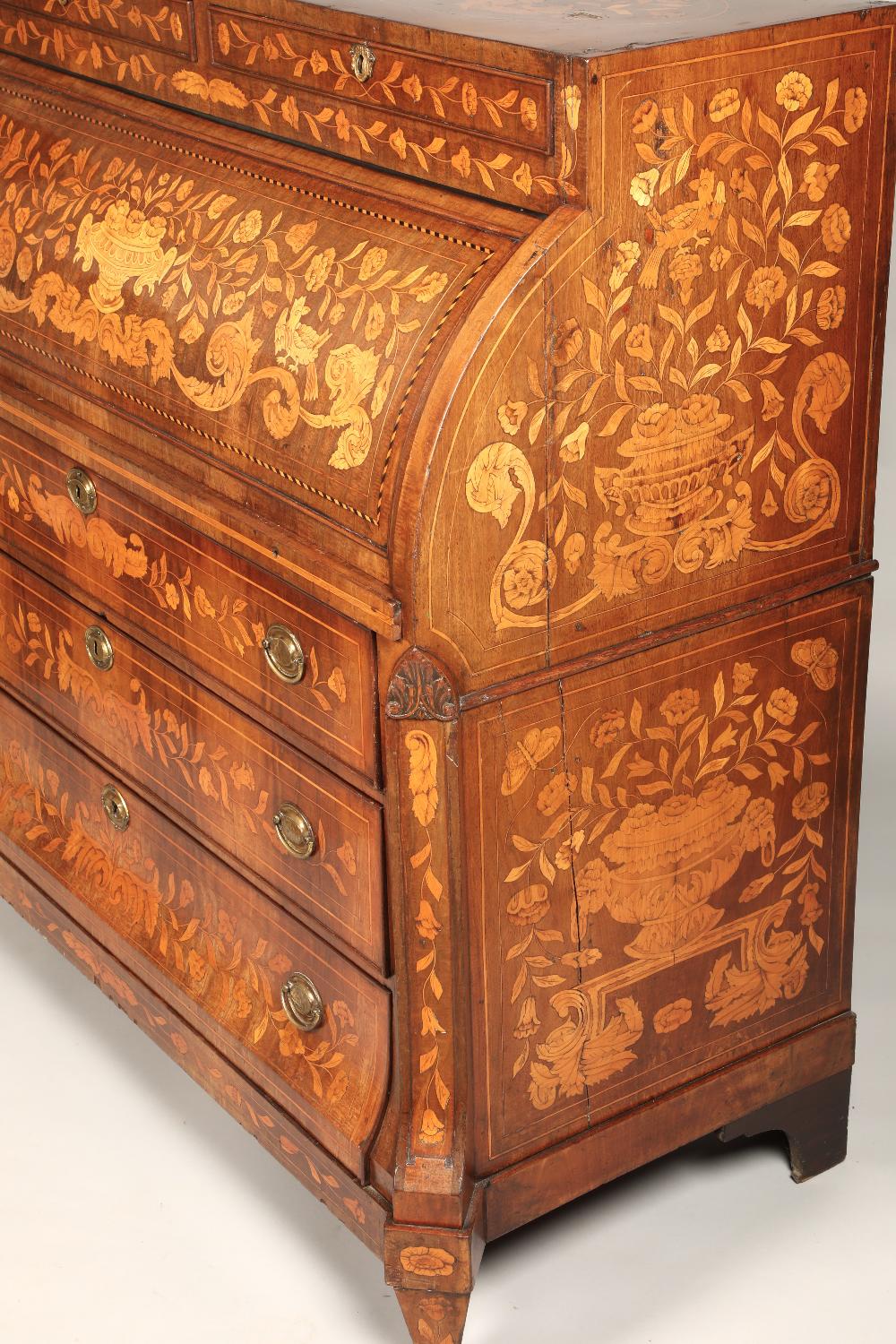 Dutch 19th century marquetry roll top chest, with three drawers, 124 x 123.5 x 57 cm - Image 2 of 9