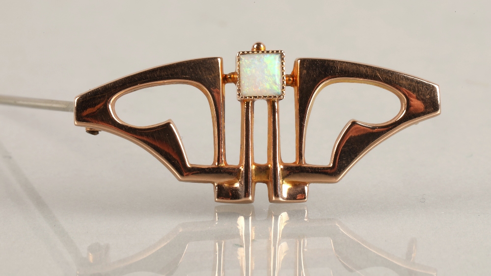 Murrle Bennett 9ct gold bar brooch set with an opal, 2.2 grams. - Image 9 of 9
