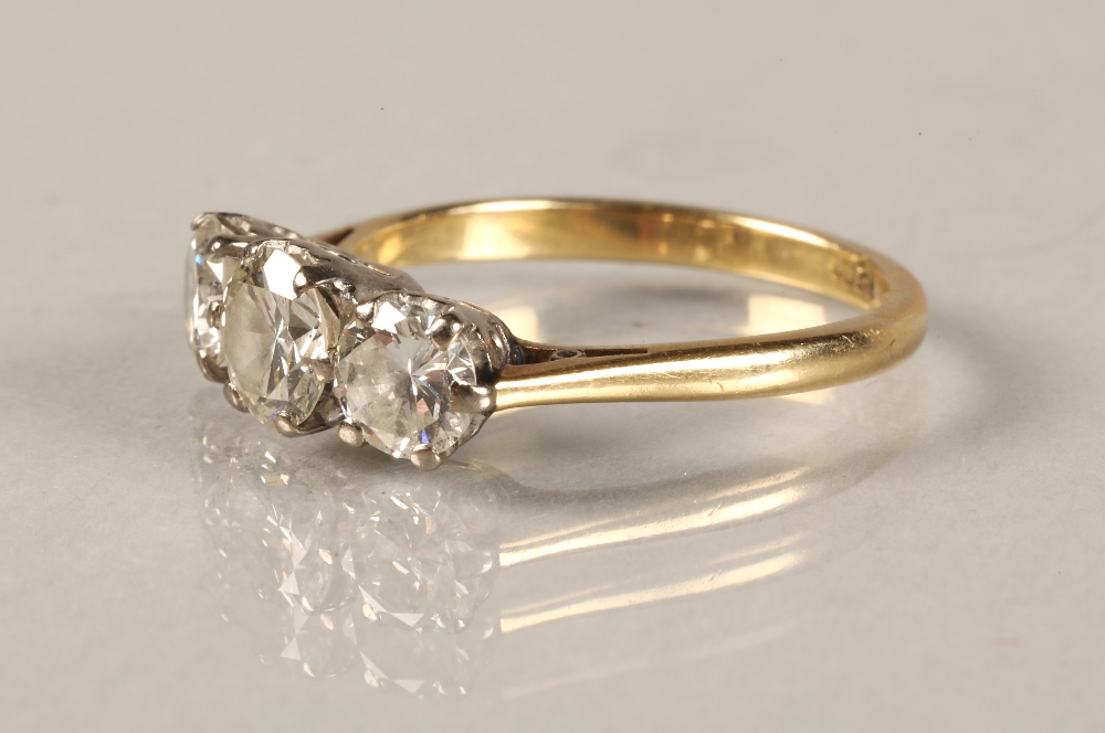 Ladies 18ct yellow gold three stone diamond ring, central stone 0.5 carat with 0.33 carat stone at - Image 2 of 4