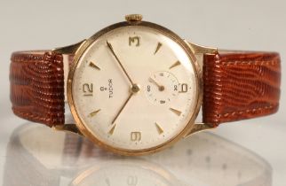 Tudor gentleman's 9ct wrist watch, champagne dial with numbered quarter hour markers, with seconds