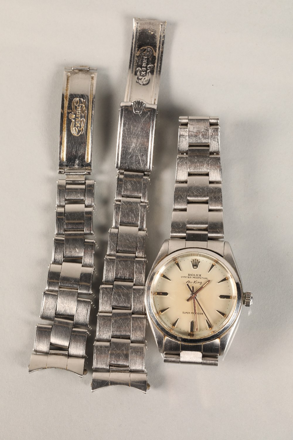 Gents Rolex Oyster Perpetual Air King stainless wrist watch, champagne dial with hour marker batons, - Image 7 of 8