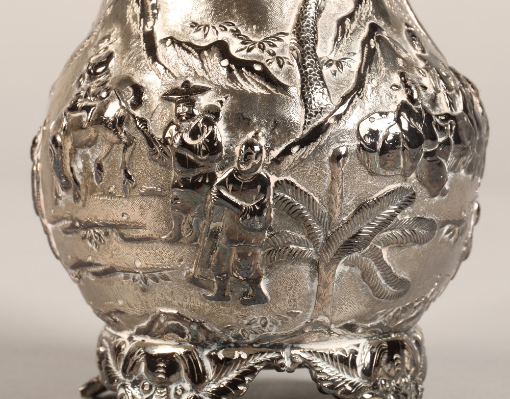 Fantastic 19th century chinese silver four piece tea and coffee service, decorated with warriors, - Image 47 of 51
