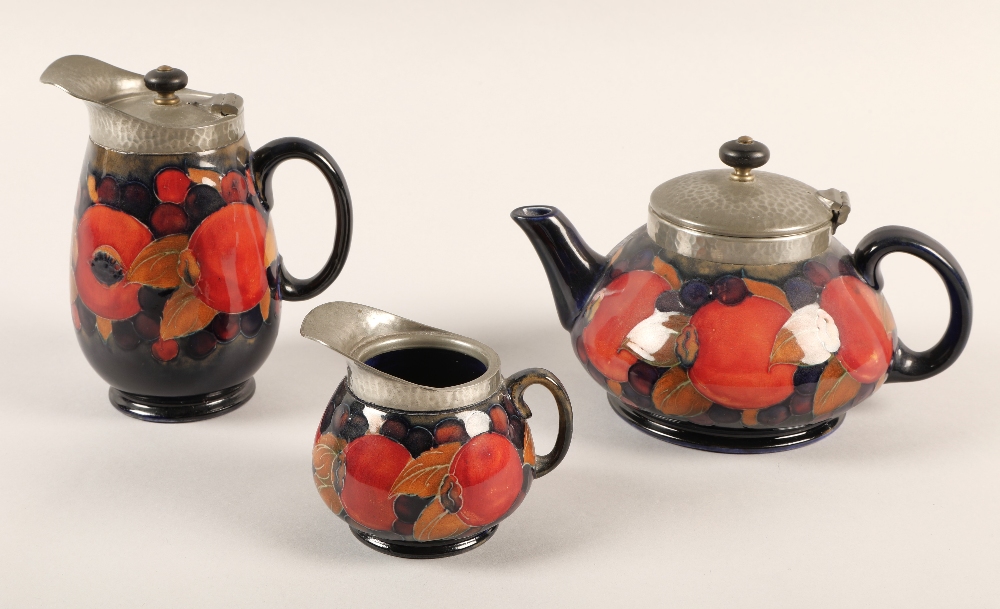 Moorcroft pottery Tudric pewter three piece tea service, pomegranate pattern designed by William - Image 3 of 22