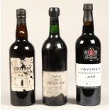 Taylor's 1966 vintage port, Taylor's 2008 vintage port, Sandeman vintage pot 1960(3 Bottles)