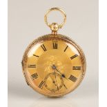 Gents 18ct gold open face pocket watch, engraved dial with roman numerals, with seconds subsidiary