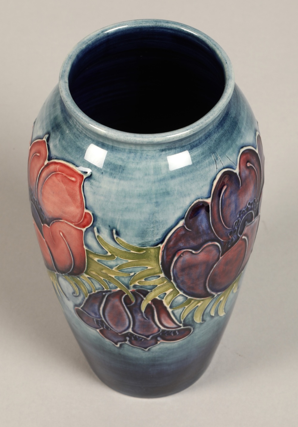 Moorcroft pottery vase of baluster form, pale blue ground in the anemone pattern, impressed marks - Image 8 of 10