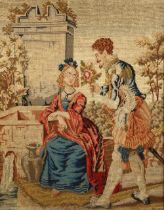 19th century framed tapestry "couple courting, 66cm x 53 cm