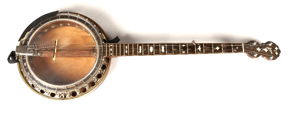 J E Dallas & Son 5-string Banjo, 22 nickel frets to body, Jedson on the headstock, Birds eye maple