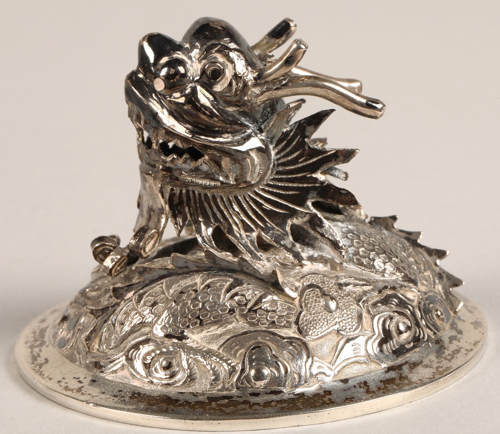 Fantastic 19th century chinese silver four piece tea and coffee service, decorated with warriors, - Image 37 of 51
