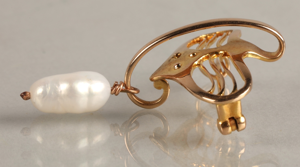 Murrle Bennett 15ct yellow gold brooch/pendant with pearl, 3.9 grams. - Image 7 of 12