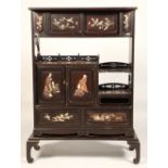 Japanese hardwood cabinet, with mother of pearl and ivory inlay depicting flora and birds, on