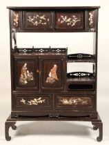 Japanese hardwood cabinet, with mother of pearl and ivory inlay depicting flora and birds, on