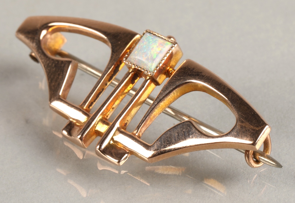 Murrle Bennett 9ct gold bar brooch set with an opal, 2.2 grams. - Image 2 of 9