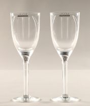 Pair of Lalique Angel champagne flutes, 20 cm high, etched Lalique France to the base in Lalique box