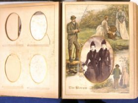 Photograph Albums.  Two Victorian leather bound quarto albums with chromolitho leaves (The
