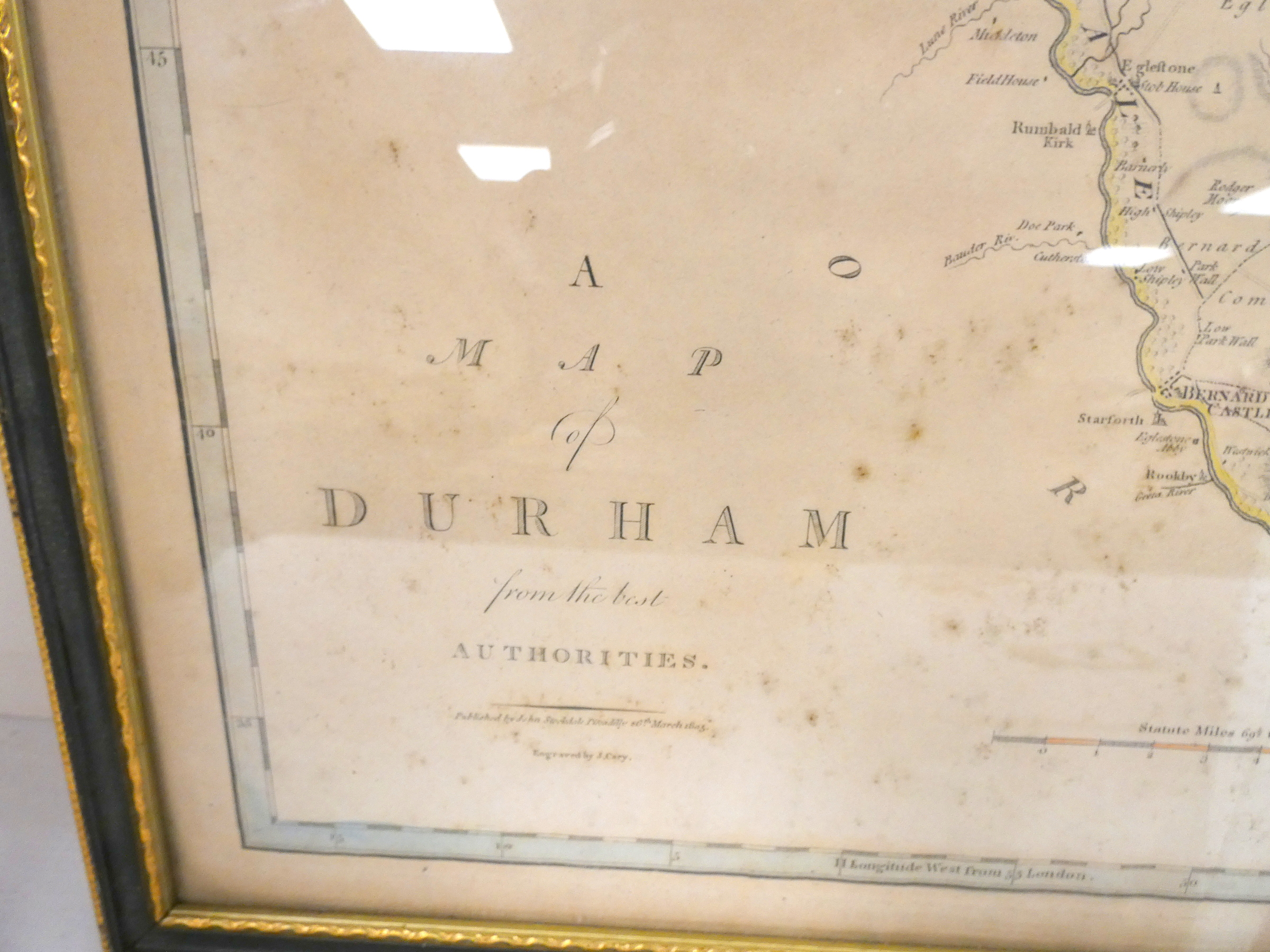 CARY J.   A Map of Durham From the Best Authorities. Antique eng. map, hand col. in outline. 17" x - Image 2 of 3