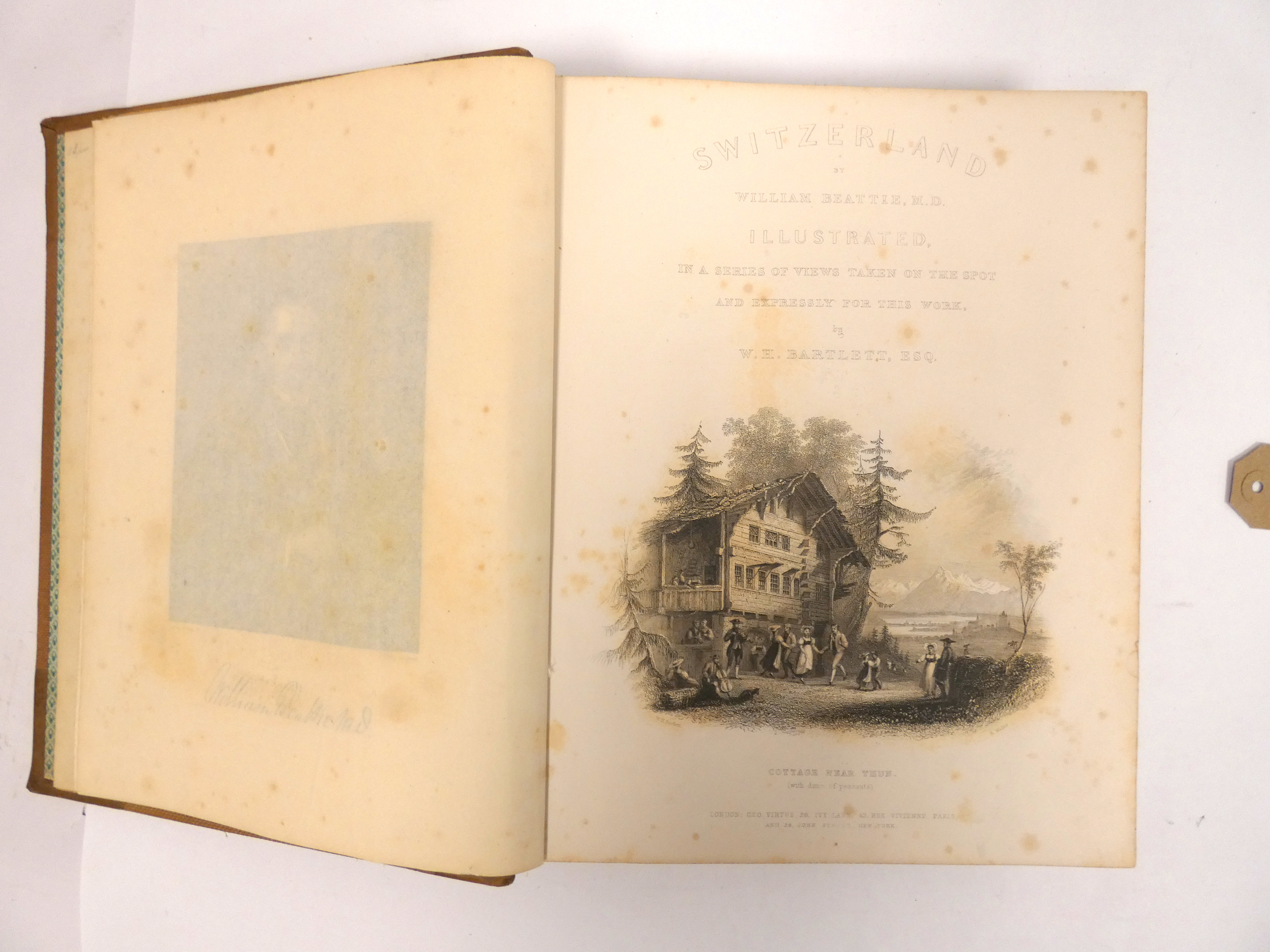 BEATTIE W. & BARTLETT W. H.  Switzerland Illustrated. 2 vols. in one. Port. frontis, fldg. eng. - Image 2 of 5