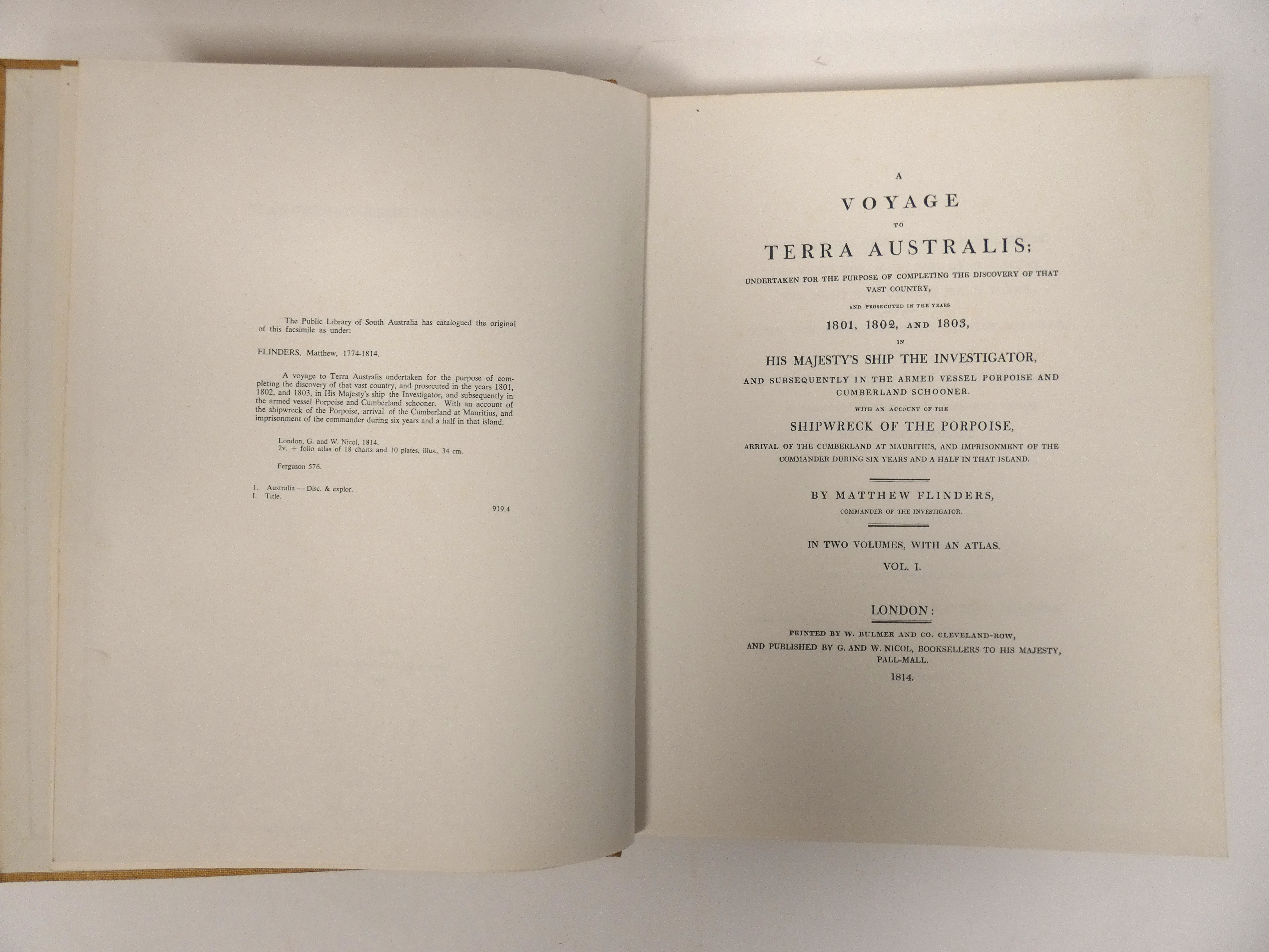 FLINDERS MATTHEW.  A Voyage to Terra Australis. Vols. 1 & 2 only. Plates after engs. Quarto.
