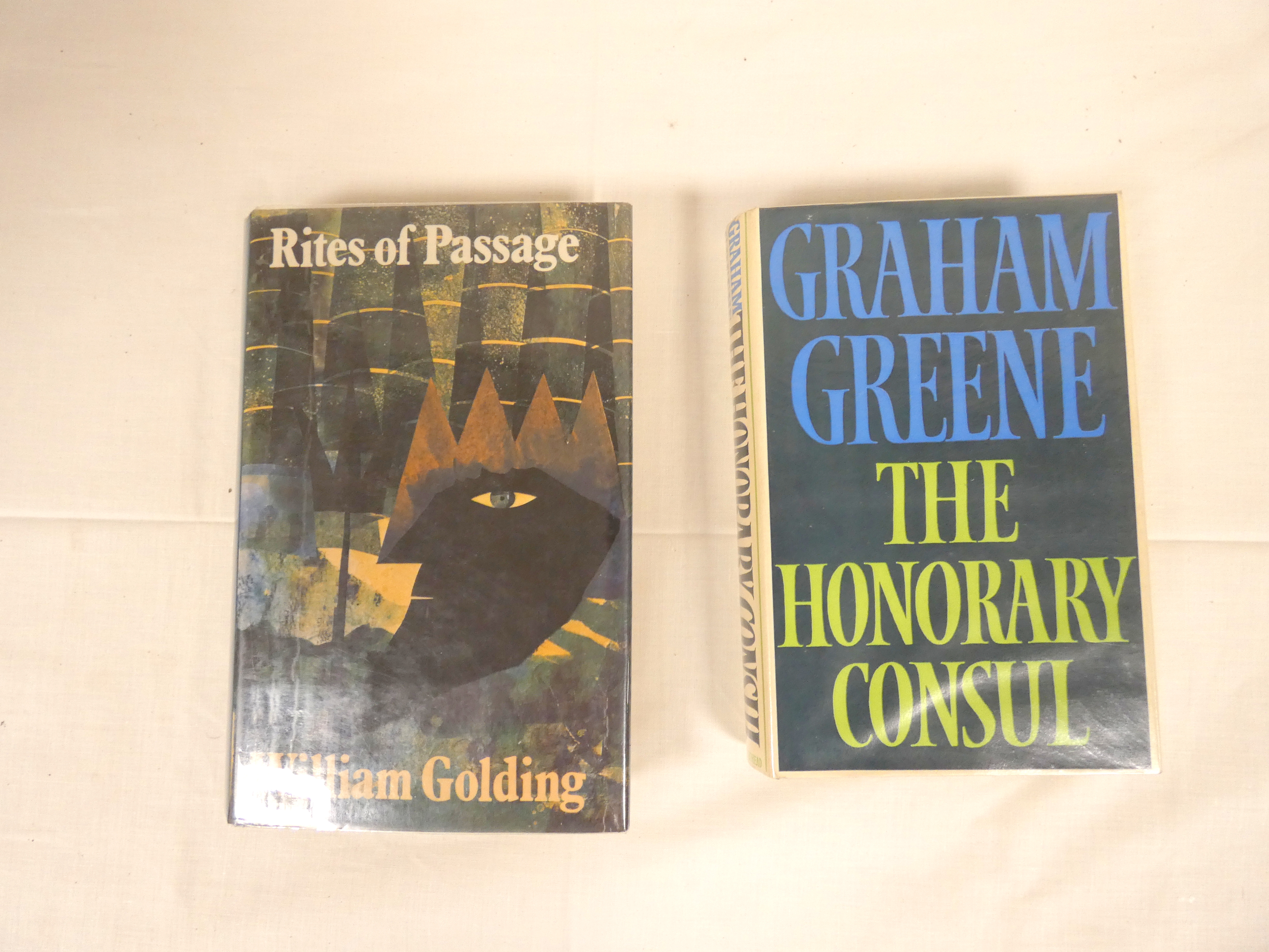 GREENE GRAHAM.  The Honorary Consul. 1st ed. in unclipped d.w. 1973; also William Golding, Rites