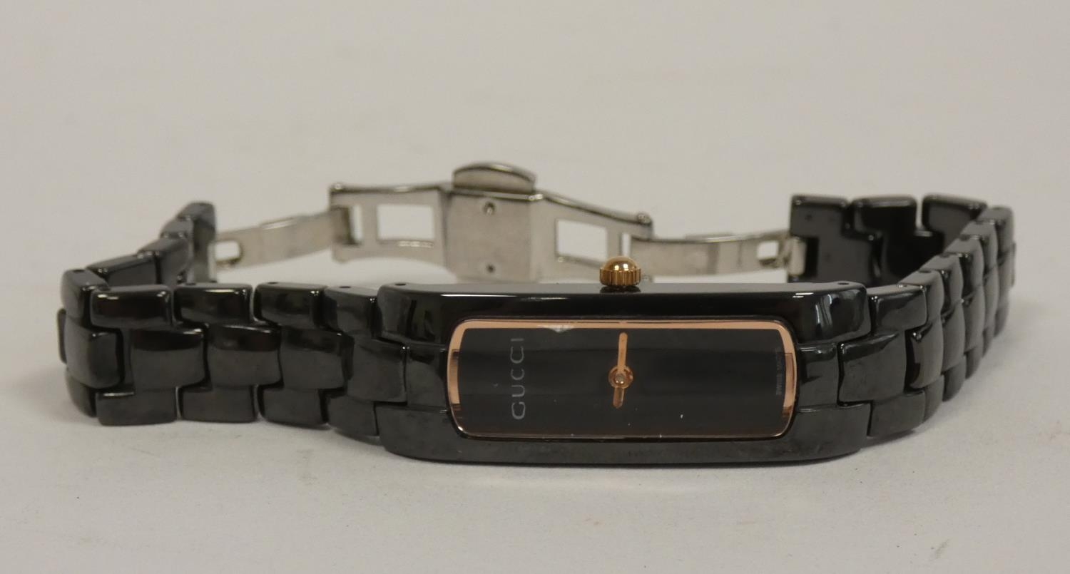 Gucci 8069L.112 black anodised fashion watch and three silver bracelet watches. - Image 2 of 4