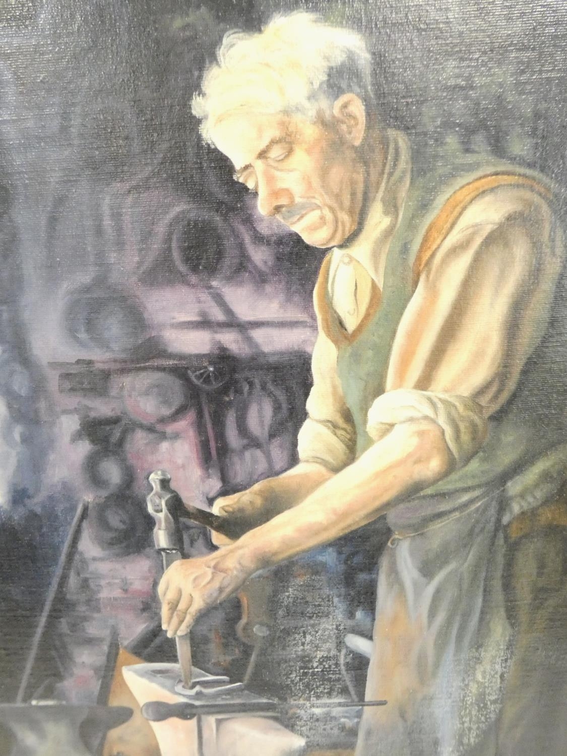 Robert E Brindley RSMA (b1949) Blacksmith character study.  Title verso ''The Smithy (Lichfield)'' - Image 4 of 6