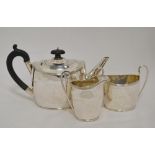 Silver three-piece tea set of ovoid shape with reeded edges, by S Blanckensee & Son, Chester 1936,