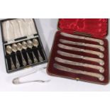 Cased set of six hallmarked silver handled pistol grip butter knives, cased set of silver