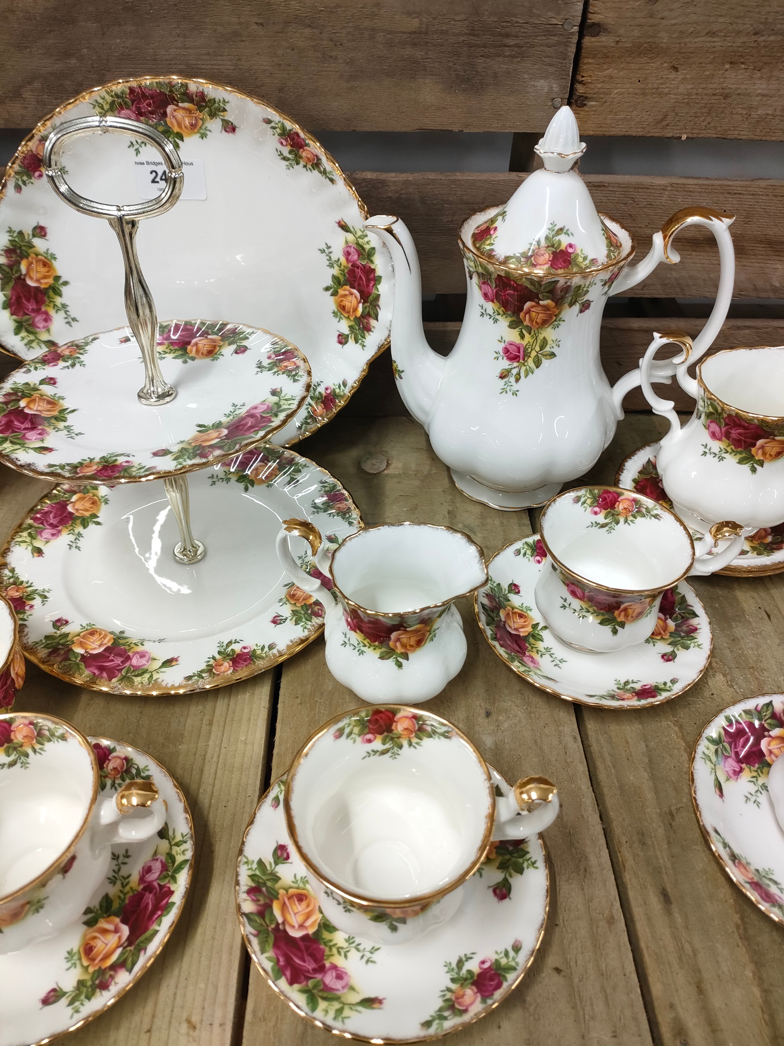 Royal Albert Old Country Roses pattern coffee/ tea service; coffee pot, two tier cake plate, sugar & - Image 4 of 5