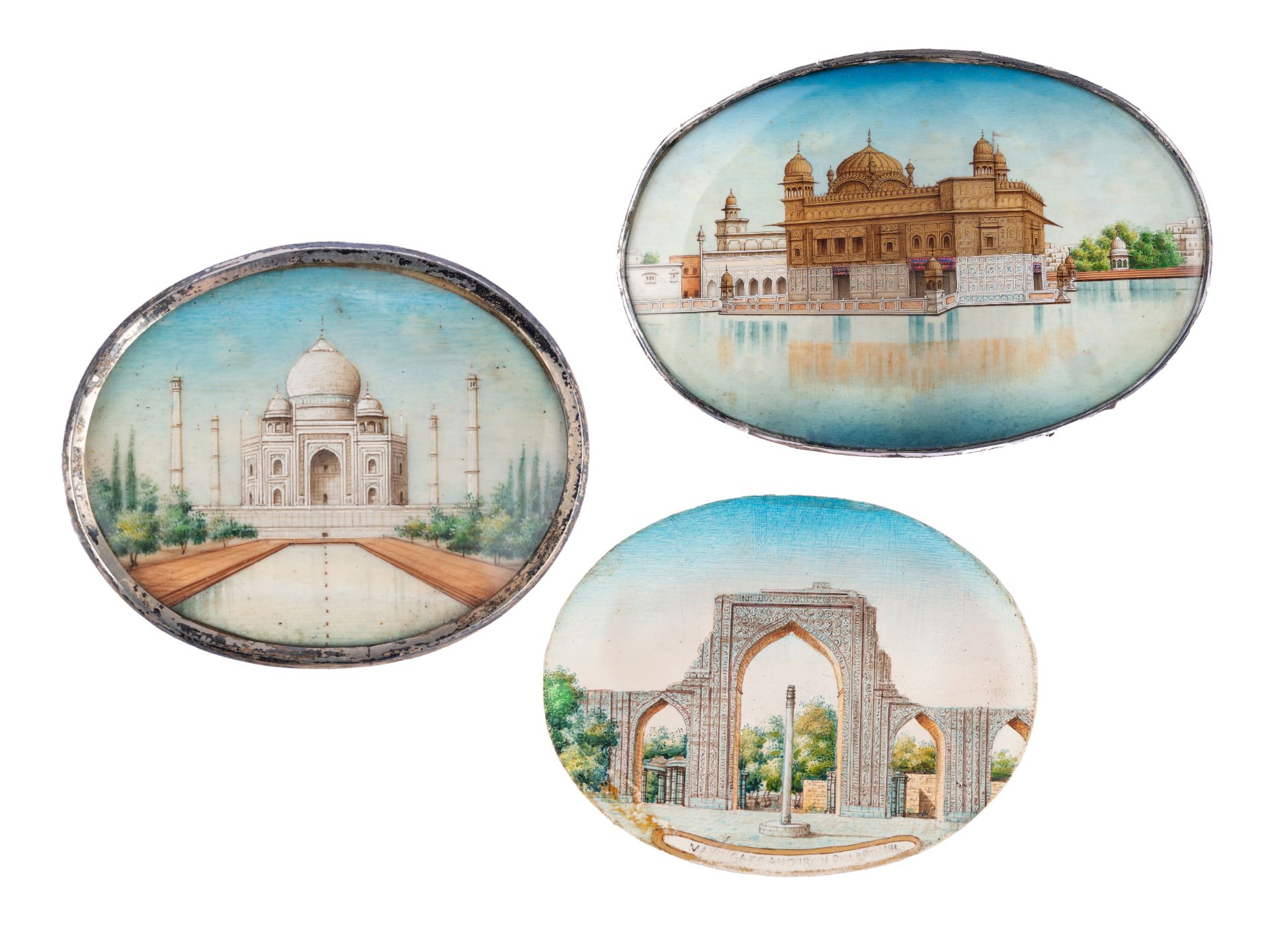 3 miniatures, India, Watercolour & gold