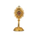 Reliquienmonstranz, S. Crucis mit Kreuz, Messing vergoldet