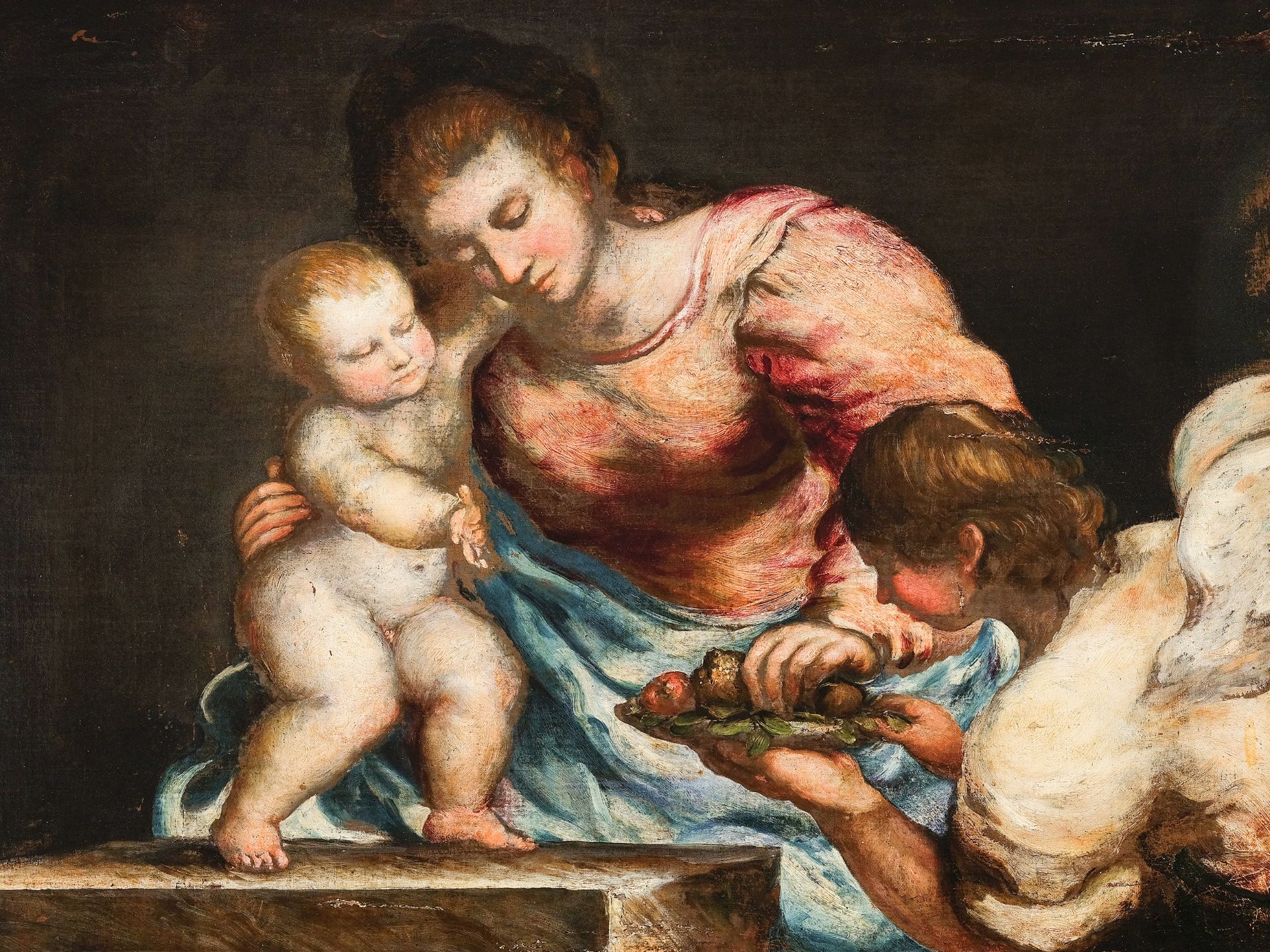 Master of Upper Italy, Madonna and angel offering flowers