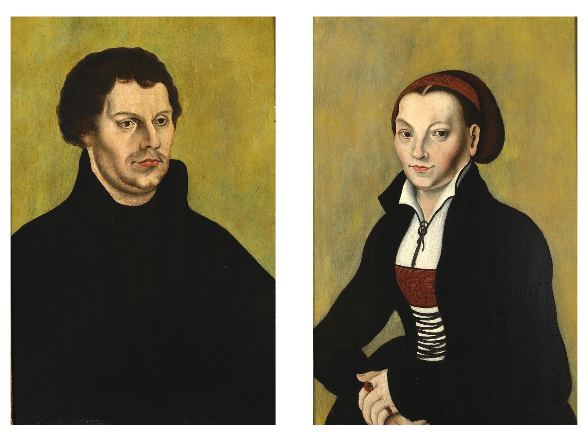Lucas Cranach der Ältere, Kronach 1472 - 1553 Weimar, Umkreis, Portraits von Martin Luther und Katha