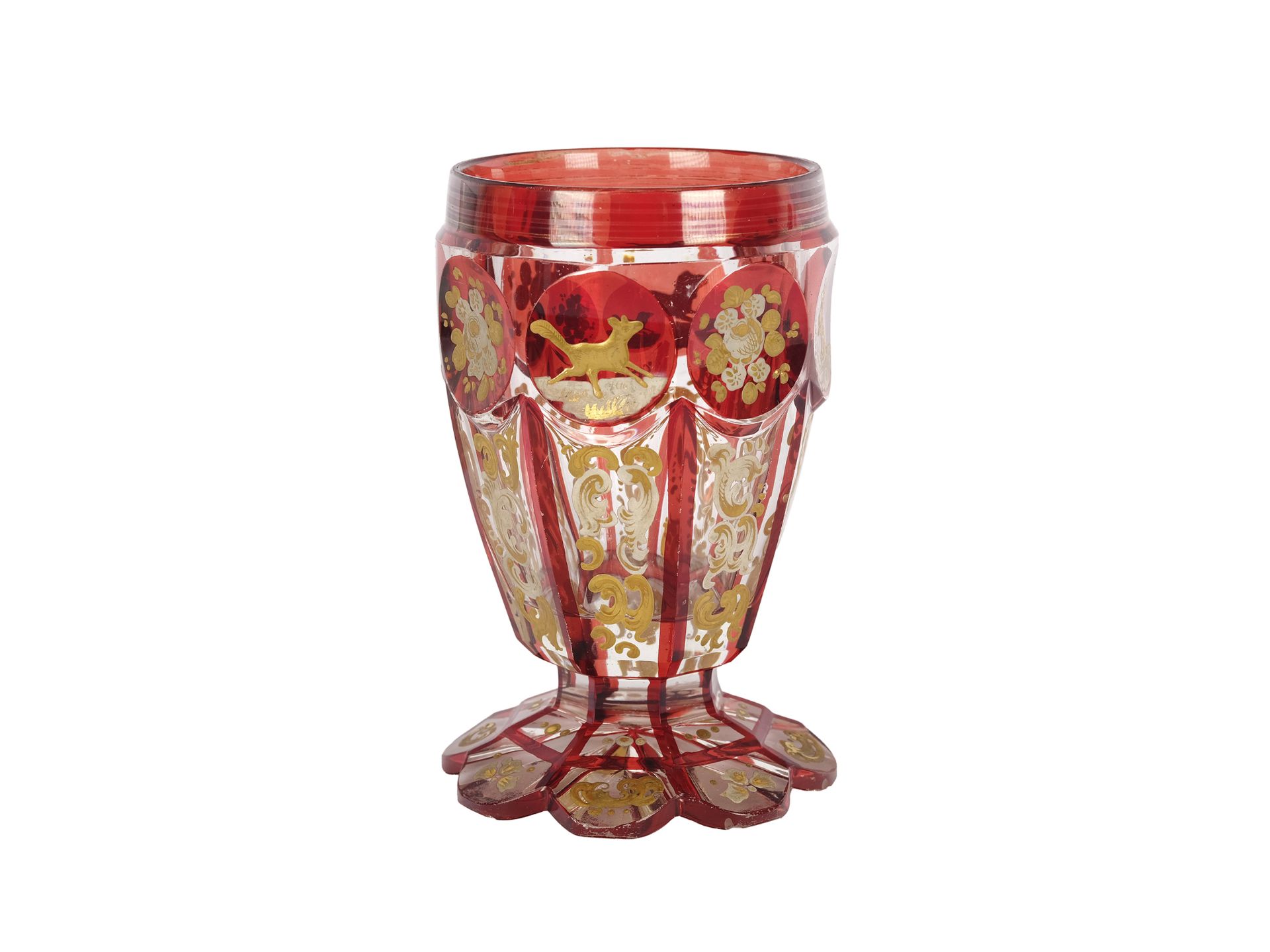 Biedermeier glass, all-round animal motifs, around 1840