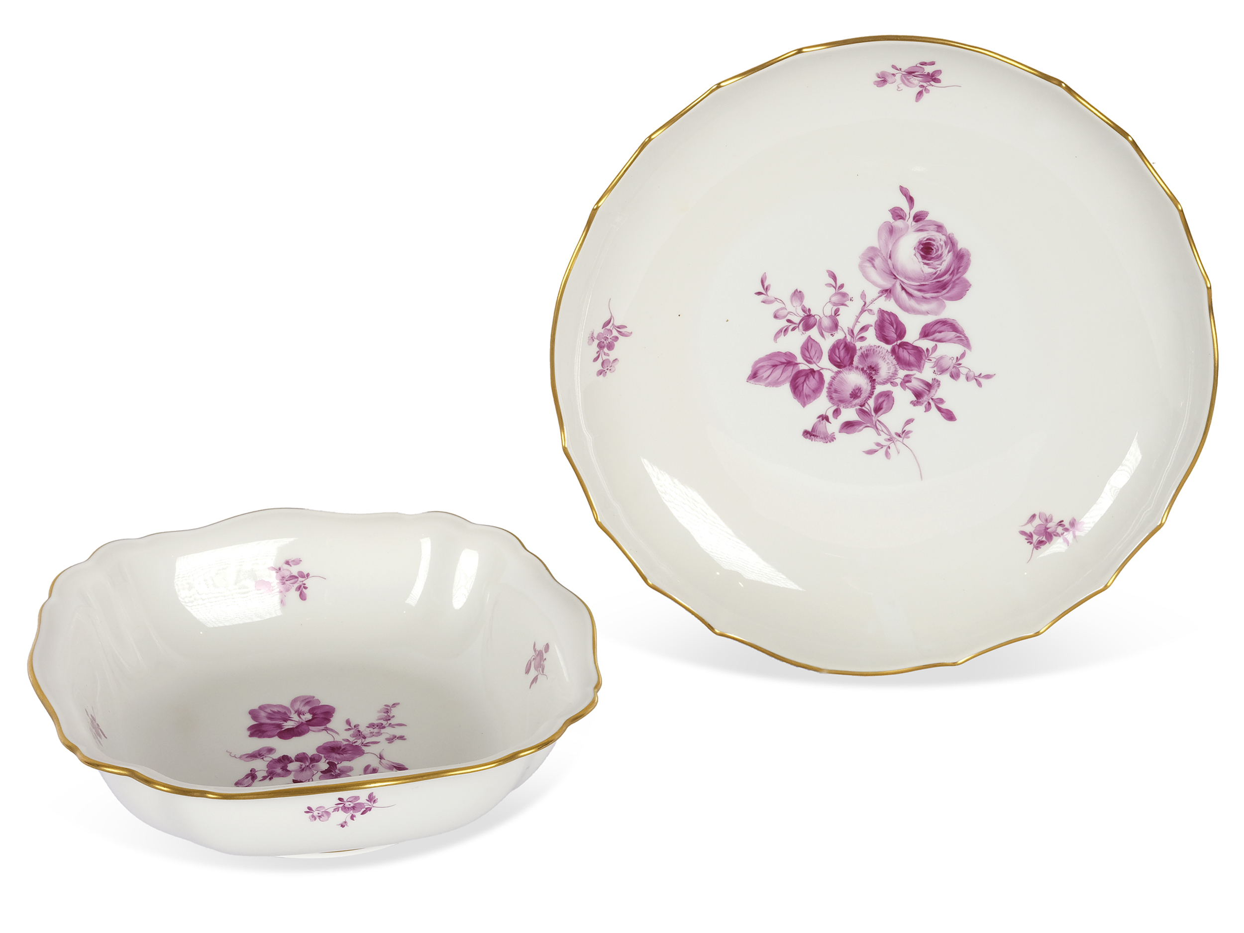Dinner service for 6 persons, 24-piece, Violet foral decor, Meissen - Image 5 of 7