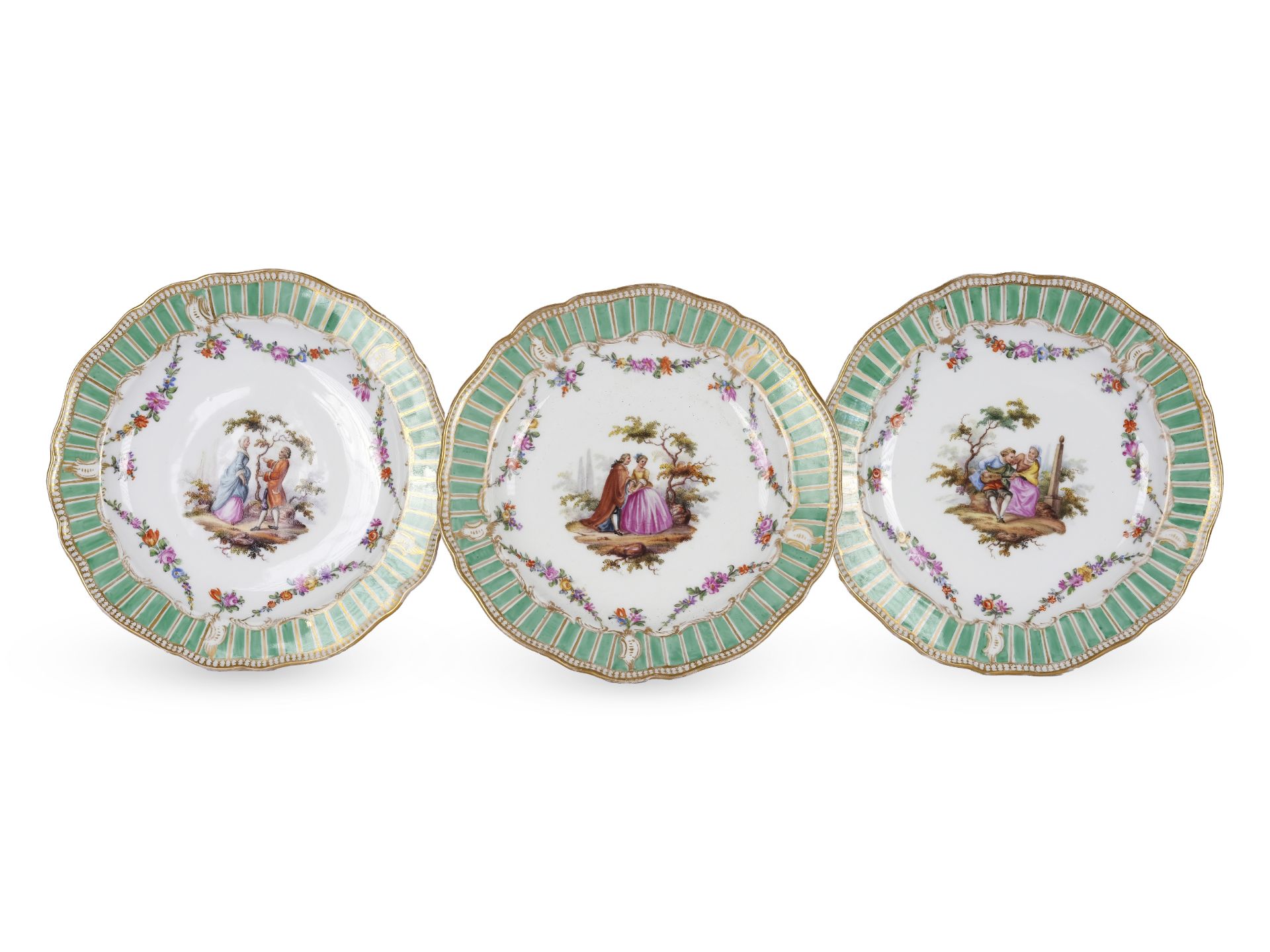 6 plates, gallant scenes, Meissen - Image 3 of 4