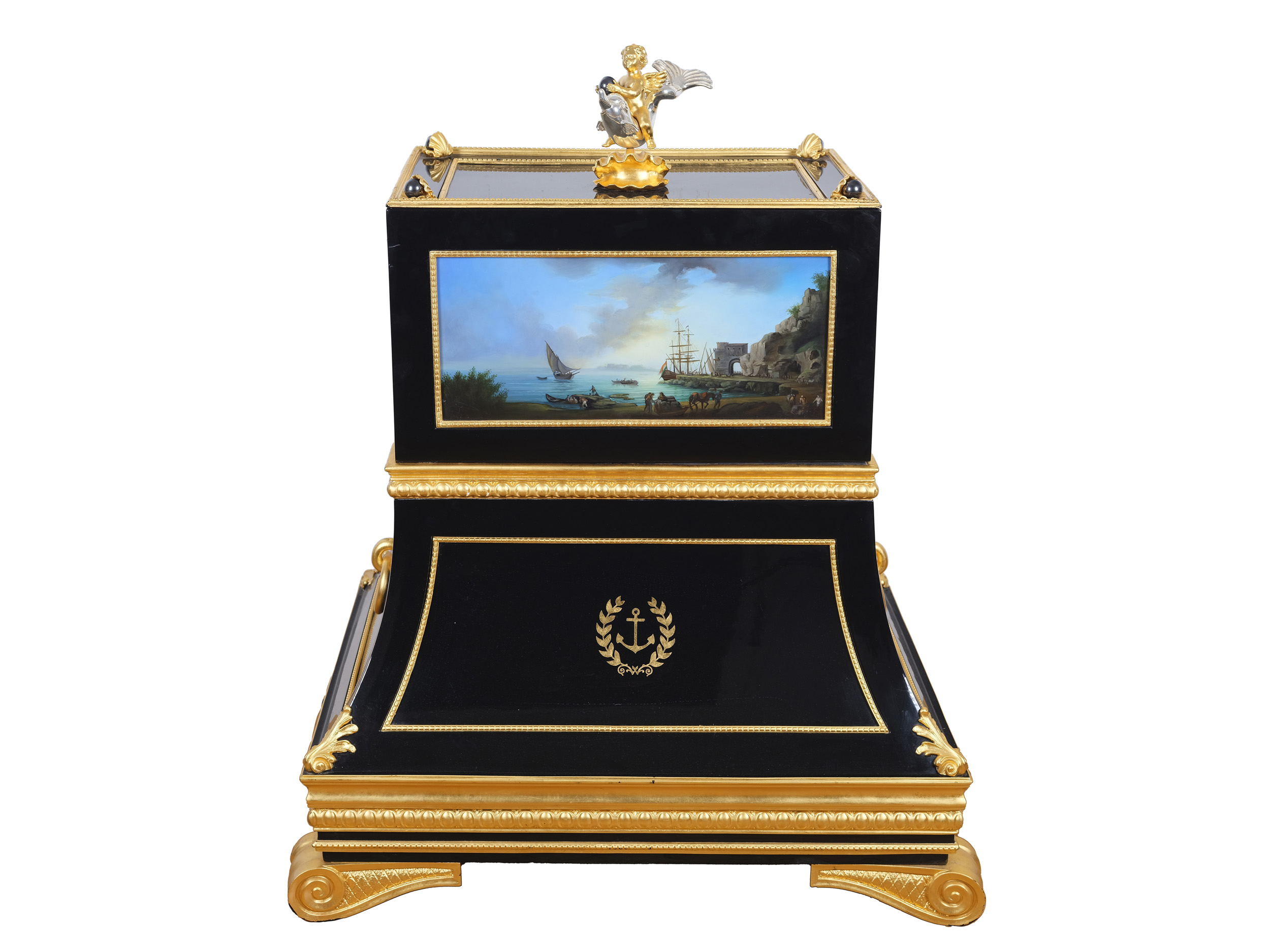 Safe, one-of-a-kind, handcrafted, revolving maritime scenes after Claude J. Vernet