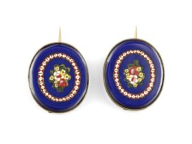 Pair of pendants, micromosaic in the form of flower bouquets