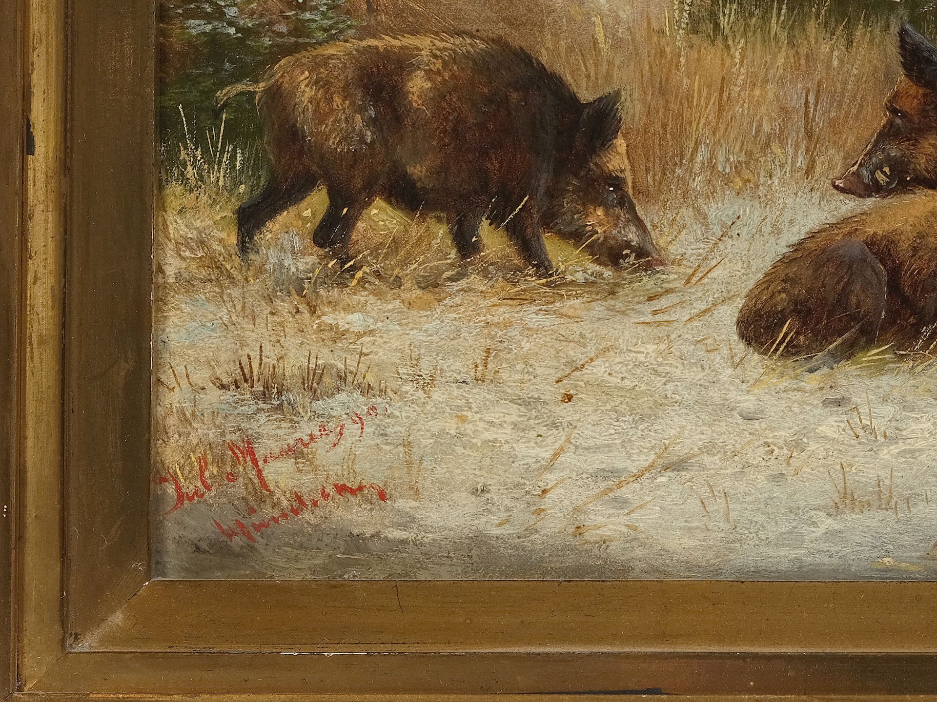 Unbekannter Münchener Maler, um 1900, Wildschweine - Bild 3 aus 4