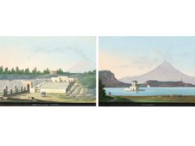 Pair of view miniatures, "Il Fusaro" & "Tempio di Giove a Pompei"