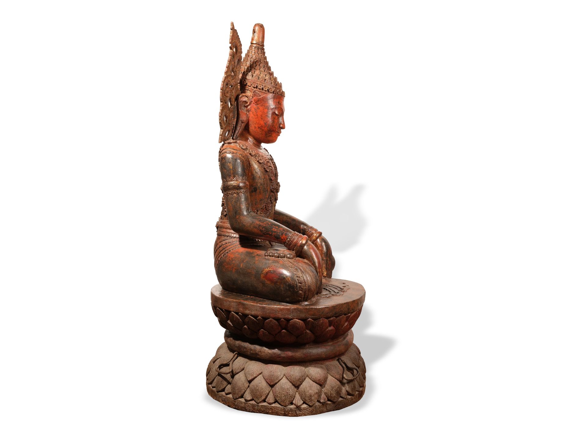 Large lacquered wooden Buddha, Myanmar (Burma), Shan, 17th-18th century - Image 5 of 9