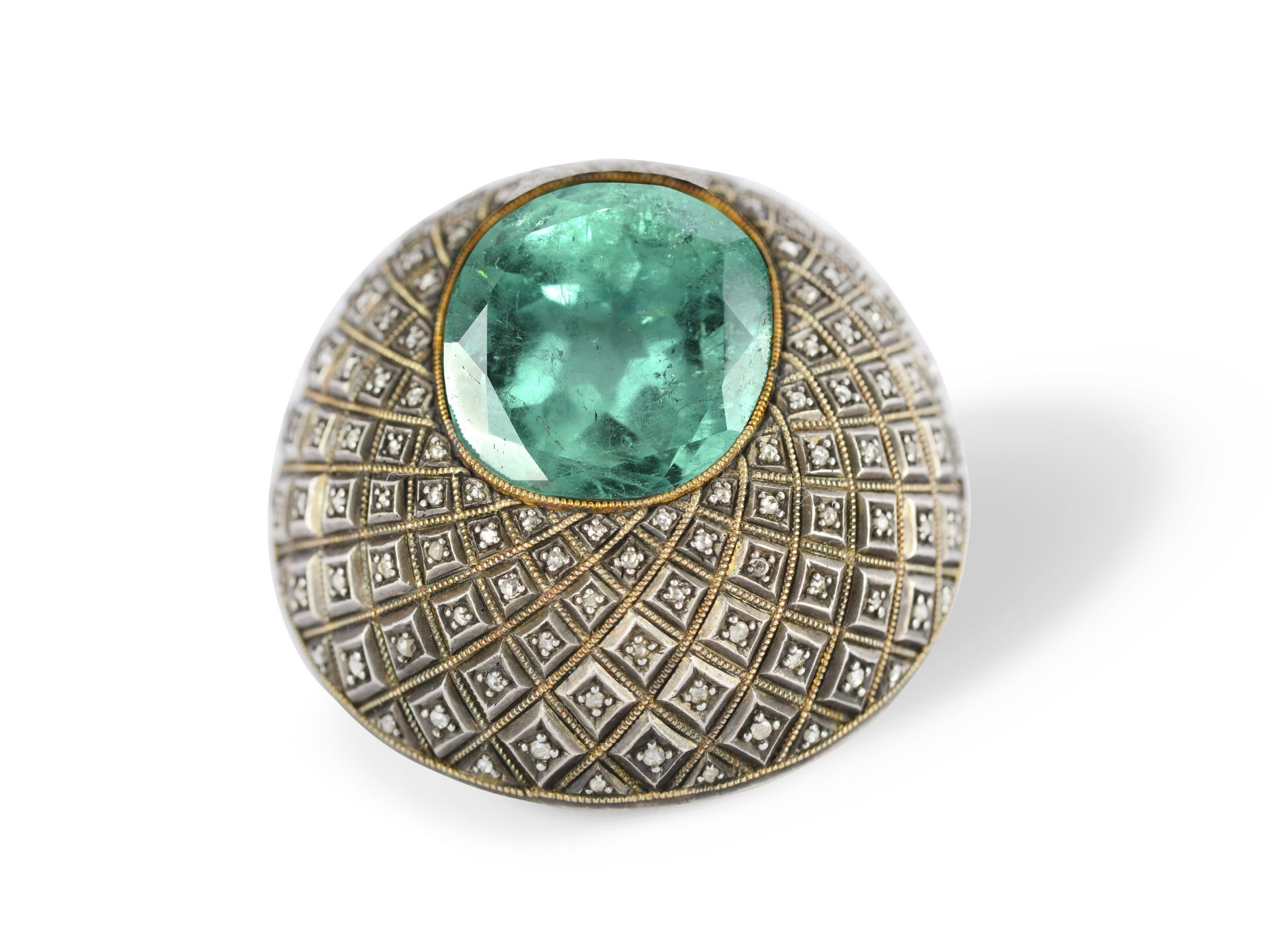 Pendant, precious metal setting, set with small diamonds, a large emerald in the centre - Image 2 of 4