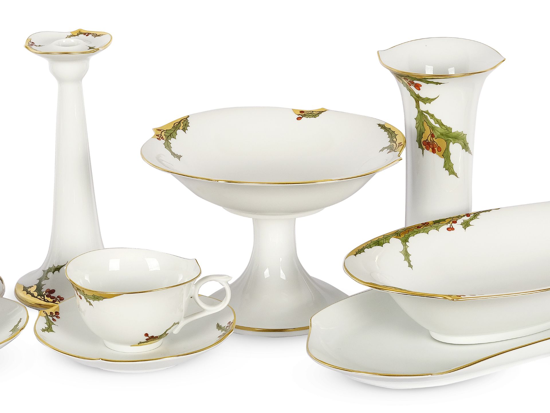 17-piece porcelain set, Meissen, Holly decor - Image 4 of 6