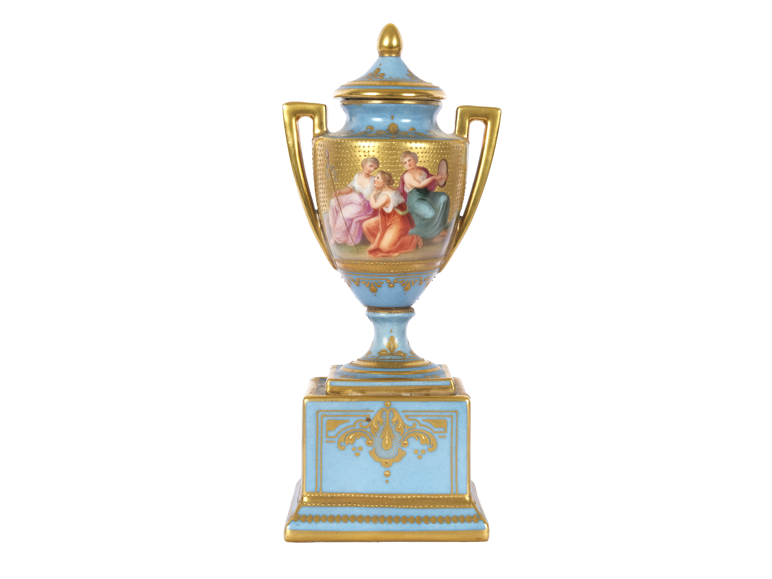 Ernst Wahliss, Oschatz 1837 - 1900 Vienna, lidded vase with scenes from mythology after Angelika Kau