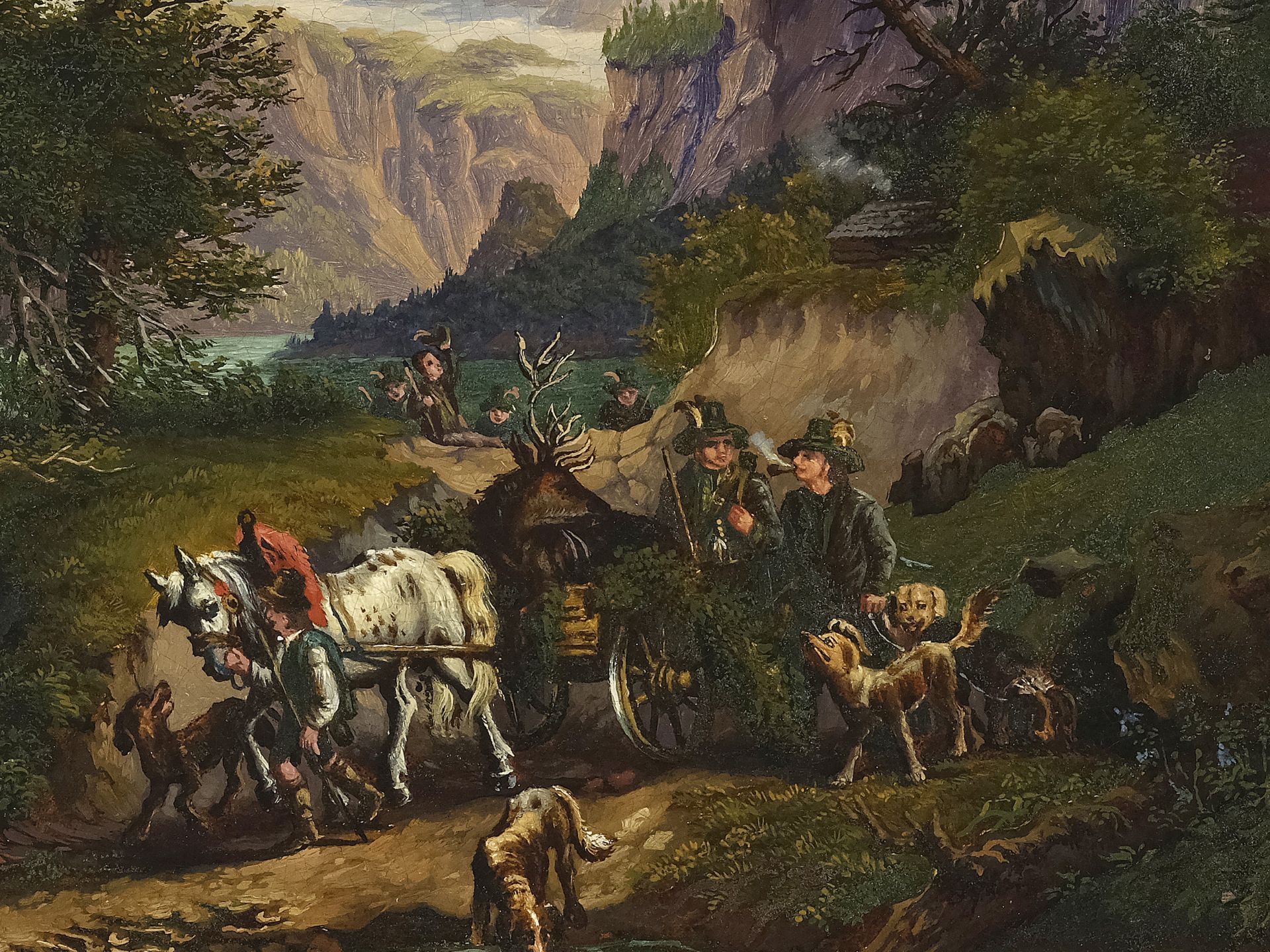 Österreichischer Biedermeiermaler, Mitte 19. Jahrhundert, Nach der Jagd - Bild 3 aus 5
