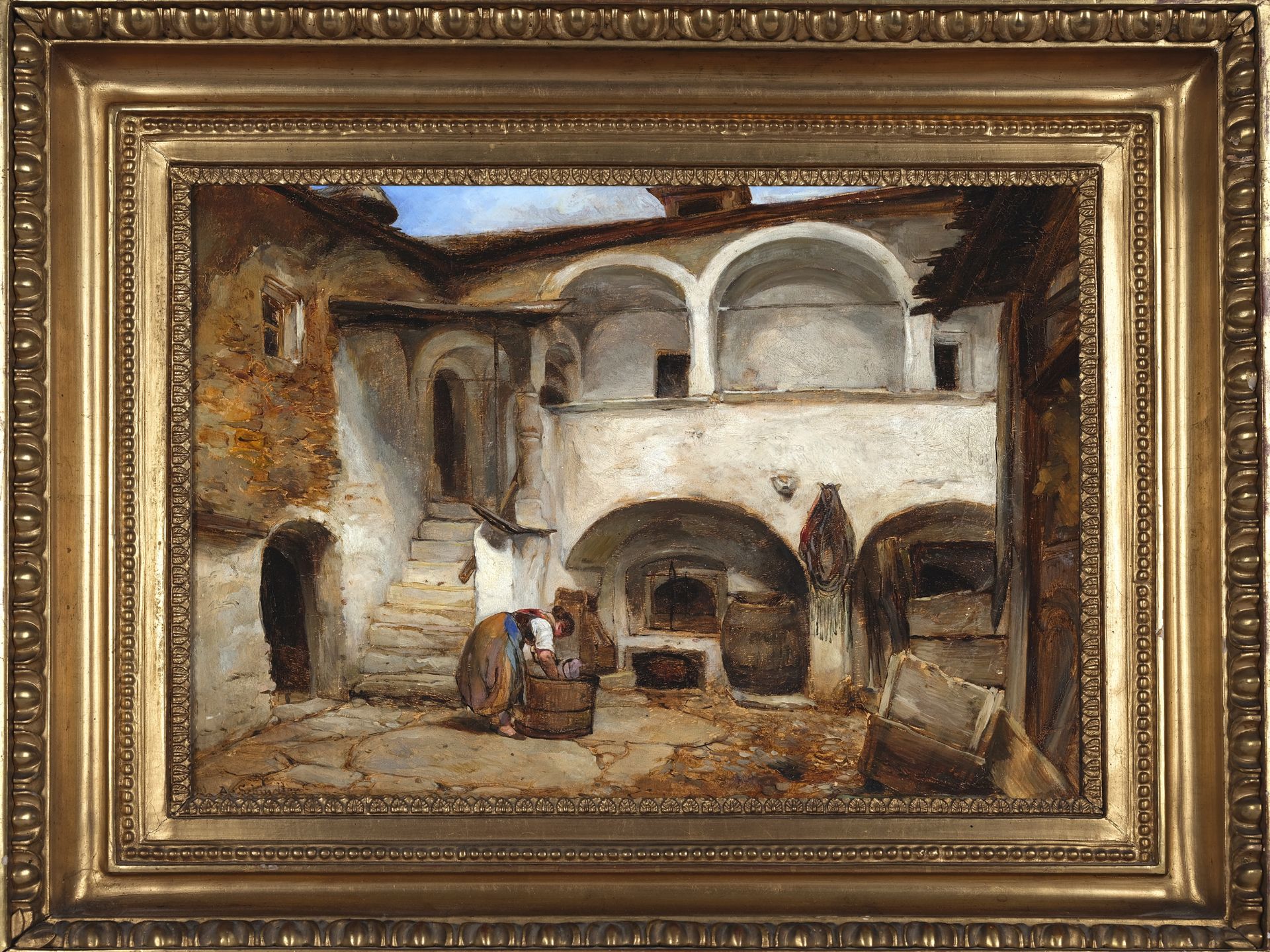 Albert Schindler, Engelsberg 1805 - 1861 Wien, zugeschrieben, Innenhof in der Wachau - Bild 2 aus 4