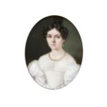 Portrait miniature, portrait of a lady, Biedermeier, mid 19th century