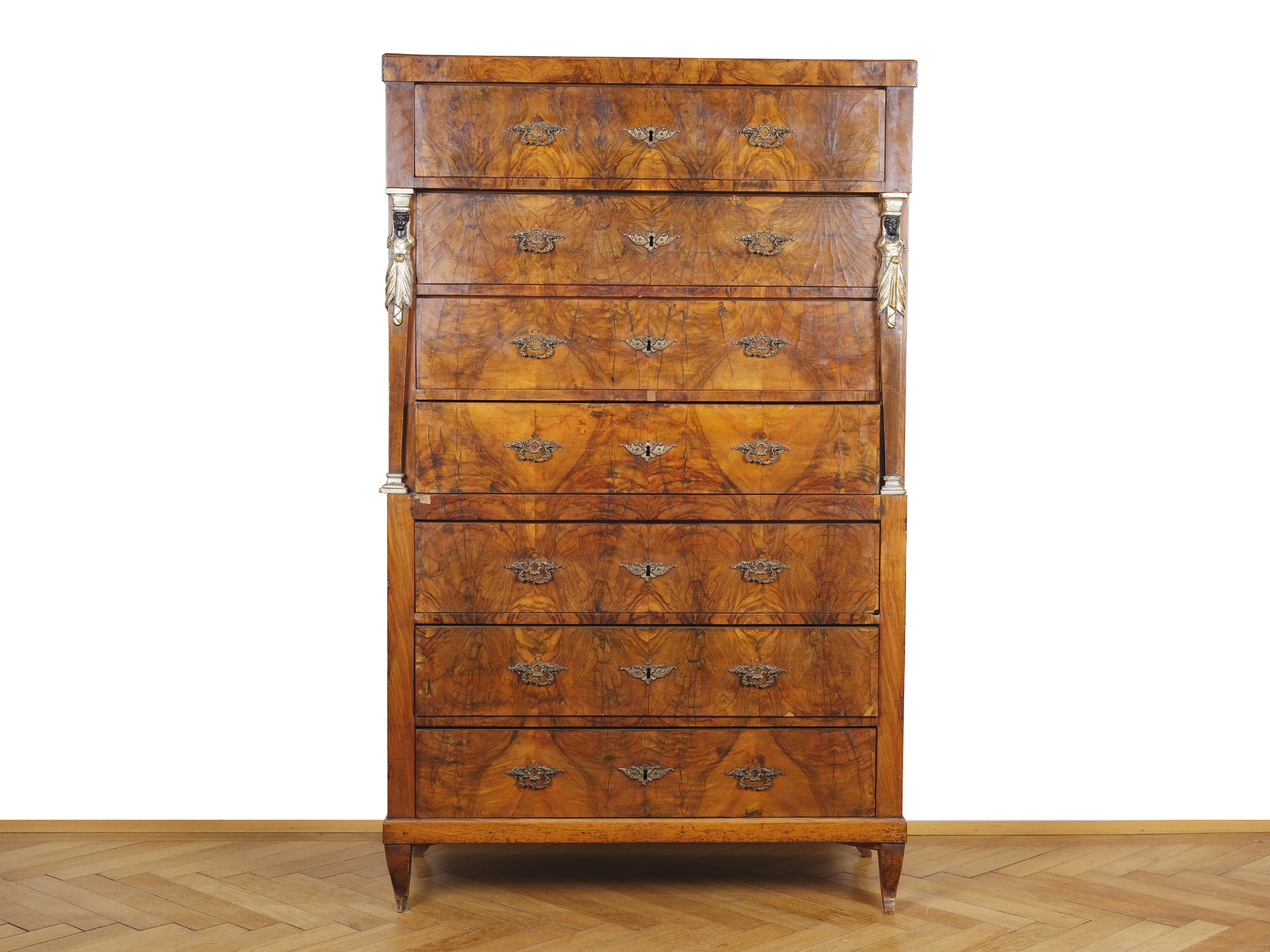 Empire chest of drawers with two side caryatids, 7 drawers, Danube Monarchy, around 1820/30